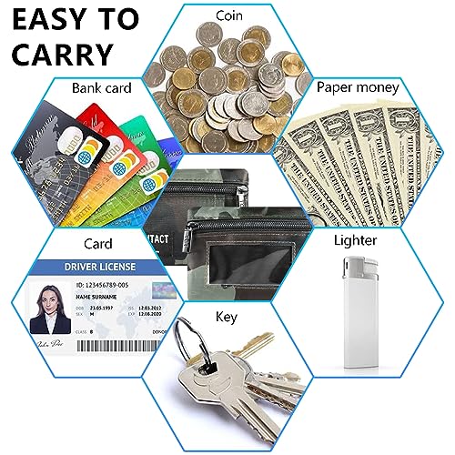 Wallet for Women and Men Mini Zip Card Case with Clear ID Window Zipper Coin Purse Lightweight Portable Keychain Wallet - color: Army green