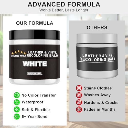 STARTSO WORLD Leather Recoloring Balm - Repair Kit for White Furniture and Car Seats | Scratch Remover, Restores Faded Leather - color: White, size: Leather Recoloring Balm
