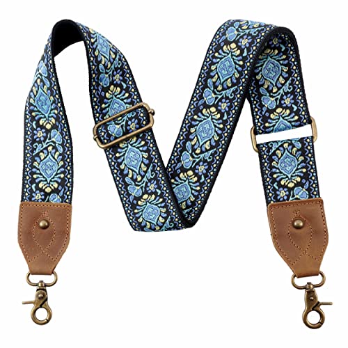 Nefelibata Purse Strap, 2" Cowhide Head Wide Shoulder Strap Adjustable Replacement,Retro Jacquard Embroidery Multi-pattern Crossbody Bag Straps for Handbag,Crossbody Bags,Shoulder Bags(Purple Flower) - color: Embroidery Purple