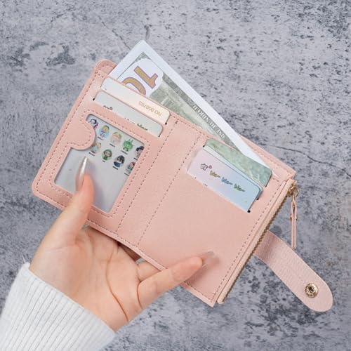 Women's Multi-Card Slot Wallet - Small Zipper Coin Purse with Snap Button Closure & ID Window - color: Green