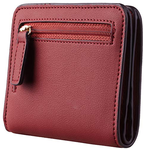 Toughergun Women’s Small Slim Leather Wallet with RFID Protection, Compact Bifold Mini Purse with Clear ID Window - color: 11 ReNapa Red Deep