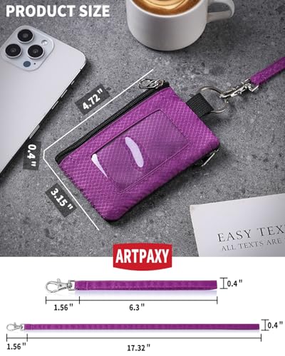 Artpaxy Minimalist Wallet For Mens Womens, Keychain RFID Blocking Zipper Small Wallet with ID Window 2 Lanyards,Water Resistant Travel Cash Card Coin Case Boys Girls - color: Purple