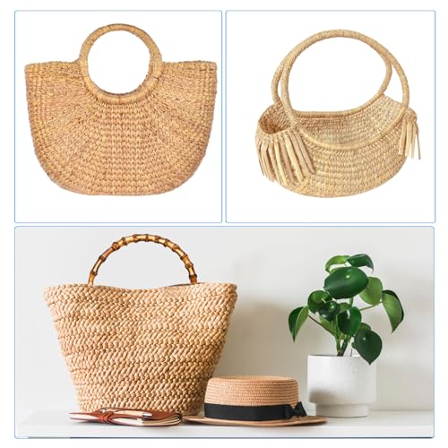 PATIKIL 8 Inch Bamboo Purse Handles, 4 Pcs Round Replacement Handmade Rings for Tote Bag Purse Making Decorations, Wood - color: Wood, size: 7 Inch