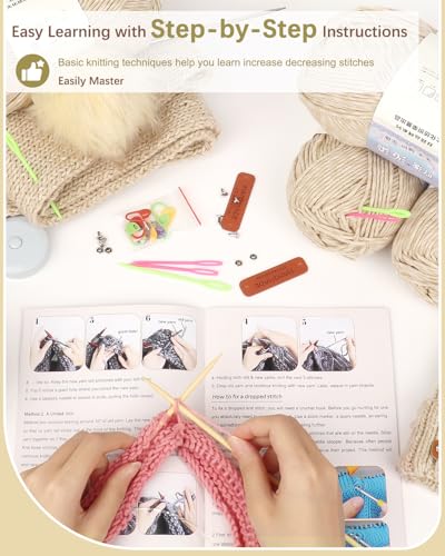 Katech Knitting Kit for Beginner- Learn to Knit Kit for Adults & Kids - color: light khaki