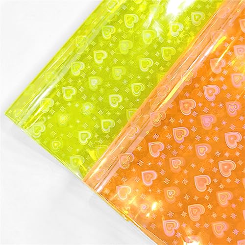 6 Pcs/Set 8.3"x11.8" Candy Color Jelly Vinyl Sheets, Fluorescent Neon Heart Pattern Clear PVC Faux Leather for Hair Bows Pouches Making, Iridescent Pattern - color: Iridescent