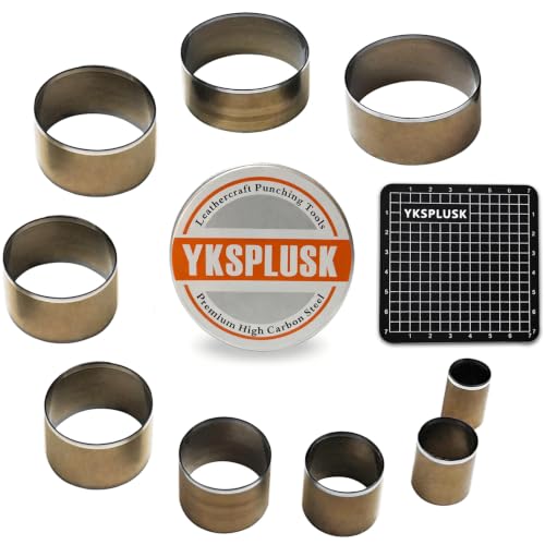 Leather Circle Cutter Tool Set, 9 Pieces Circle Punch Tools 15 20 25 30 35 40 45 50 55mm, High Carbon Steel Round Cutting Dies - Leather Hole Punch Tool Kit for DIY Leathercrafts - style: 9 Pcs Circle