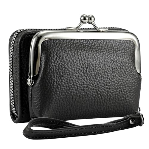 Women's Wristlet Wallet, Card Holder & Coin Purse, Small Change Purse | Small change purse for coins, small coin purse for women, wrist wallets for women, coin pouch, zip no kiss lock coin purses - color: BlackBlack