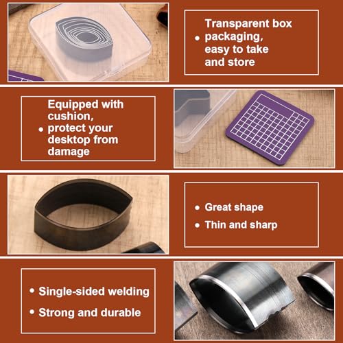 8 Pcs Leather Cutter Tool Circle Leather Cutter Leathers Punch Set | Leather Punch Set, 20 25 30 35 40 45 50 55mm High Carbon Steel Multiple Shapes Hollow Punching Tools for DIY Cutter Craft - size: 8 Pcs Fusiform