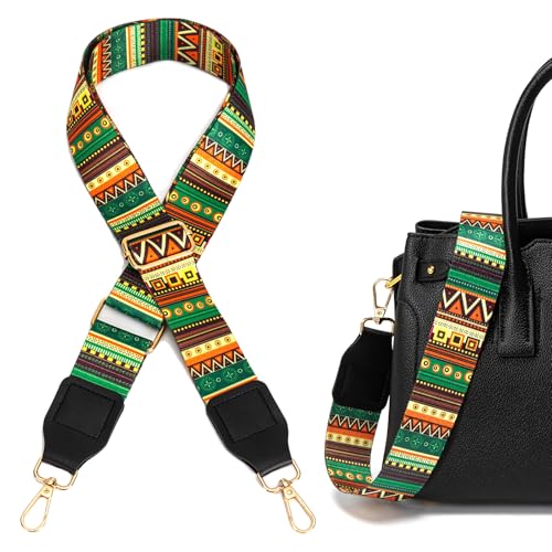 Purse Strap, 1.5" Cowhide Head Wide Shoulder Bag Strap Adjustable Replacement,Jacquard Embroidery Crossbody Bag Straps - color: Green