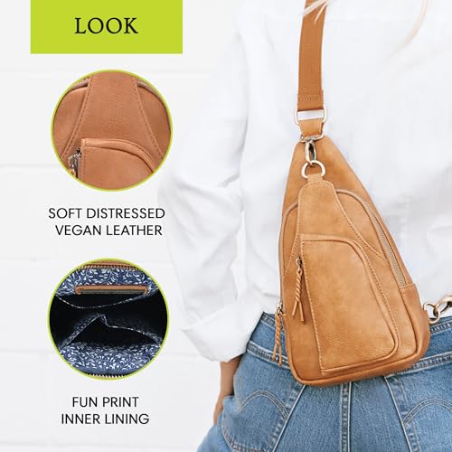 Antik Kraft Tasha Crossbody Sling | Vegan Leather Crossbody Bag for Women with 16-20" Strap | Sling Bags for Women - color: Stone
