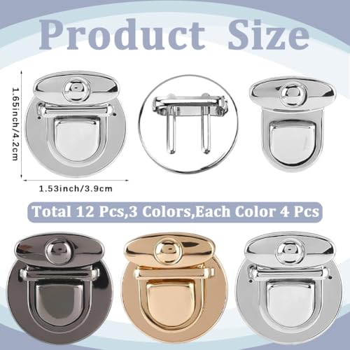 CRASPIRE 12Pcs 3 Colors Metal Tuck Push Lock Clasp Purse Thumb Lock Closure Catch Clasp Small Tongue Closure Duck Alloy Locks Buckle Fasteners Accessories for Purse Wallets Bag DIY Making Crafts