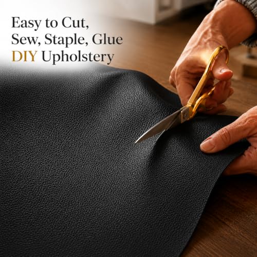 SHISU Black Faux Leather Upholstery Fabric - Lychee Grain Vinyl for Sewing - color: Black, size: Approx. 0.7mm, 19.7" × 55.0"