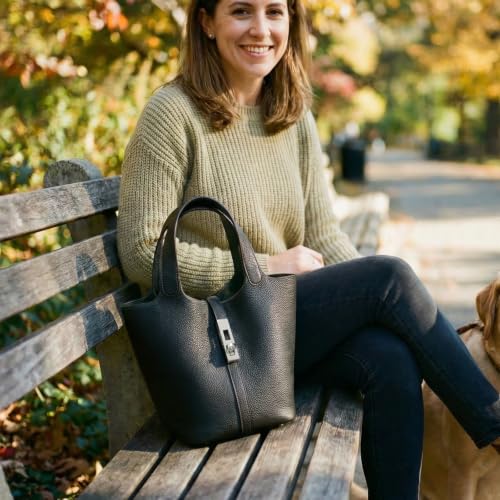 Tote Bag for Women Top Handle Handbag Satchel Bag for Women Vegan Leather Lock Design Bucket Purse for Work Evening - color: Al
