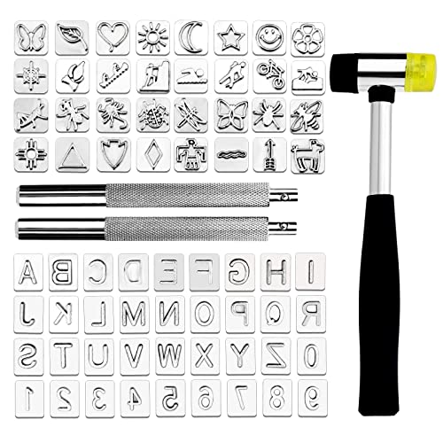 ZMAAGG Leather Stamps, 71 PCS Leather Stamping Tools, Leathers Stamping Kit | Leather Stamps for Leathers Working, Leather Letter Stamping Kit with Letters, Numbers and Patterns, Punch Tools - size: 71 PCS