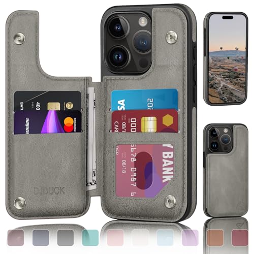 DJDUCK Designed for iPhone 16 Pro Max Case Wallet with Card Holder, [Magnetic Clasp Cover] [RFID Blocking Leather Protection] Shockproof Women Men Cases 6.9 Inch for Apple 16 Pro Max Grey - color: Grey