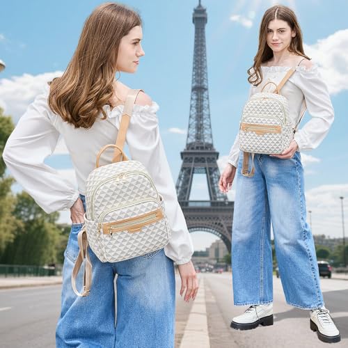 Makes Mini Backpack for Women, Small Casual Backpacks Daily Travel Bag 2pcs | Small Bookbag,Work Travel School PU Leather Shoulder Bag Mochilas Para Mujer Rucksack Gifts for Lady Girls Mother Wife - color: White