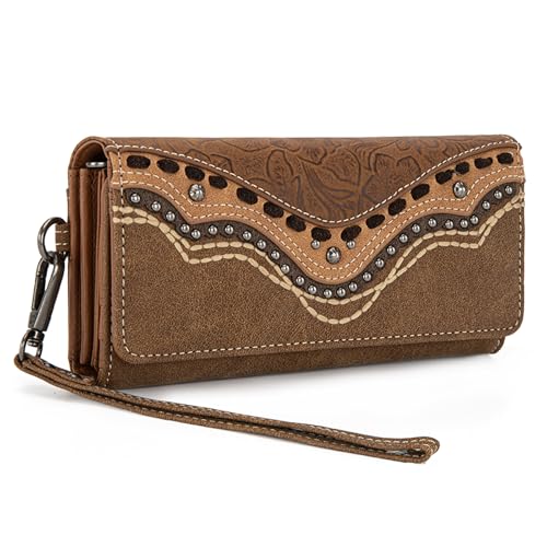 Montana West Wristlet Wallets for Women Western Trifold Wallet Purse with Card Holder MW1340-W002BR - color: Embossed-Brown