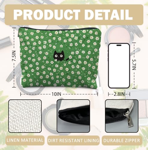 Cute Cat Green Floral Makeup Bag,Gifts for Women Cat Lovers,Cats Lover Lady Mom Grandma Gifts, Abstract Flower Kitty Kitten Zipper Makeup Pouch,Spring Holiday Toiletry Bag - color: Cute Cat Green