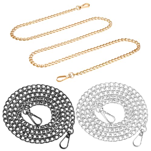 3Pcs Bag Purse Chain Straps,47inch Chain Purse Strap Accessories for Handlebag Crossbody Purses (BLACK+SILVER+GOLD=S) - color: Black+silver+gold=s