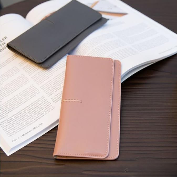 Long Slim Leather Wallet, Ultra Thin Soft Card Holder with Snap Closure, Minimalist Bifold Wallet for Men and Women (Grey) - color: Grey
