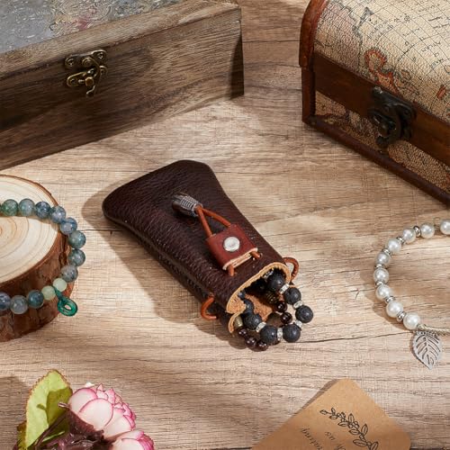 4.33 x 2.48 Inch Medieval Cowhide Leather Drawstring Coin Pouch Vintage Change Purse Mini Genuine Leather Jewelry Storage Bag Waterproof Dice Holder Bag for Men Women Earphone Earring Money - color: brown