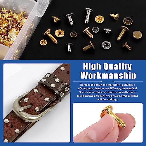 Glarks 600 Sets Leather Rivets with 3Pcs Setting Tool Kit, 4 Colors 3 Sizes Double Cap Rivets Tubular Metal Studs Leathercraft Rivets for Bags Clothing Shoes Leather Craft - color: 600 Sets