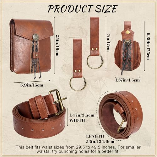 Renaissance Belt Pouch Medieval Pirate Costume Accessories Set for Cosplay | Viking Faux Leather Waist Bag, Skirt Hike Clips, Perfect for Women and Men Ren Faire, LARP, Fantasy, Halloween - color: Brown-C