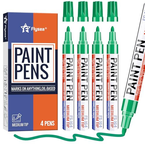 Paint Pens 4 Pcs Oil Based Medium Tip Permanent Marker Pen | Waterproof, Quick-drying, Fade Resistant, 3mm Paint Markers for Rock Painting, Plastic, Metal, Car Tyre, Glass, Wood, Canvas - color: Green