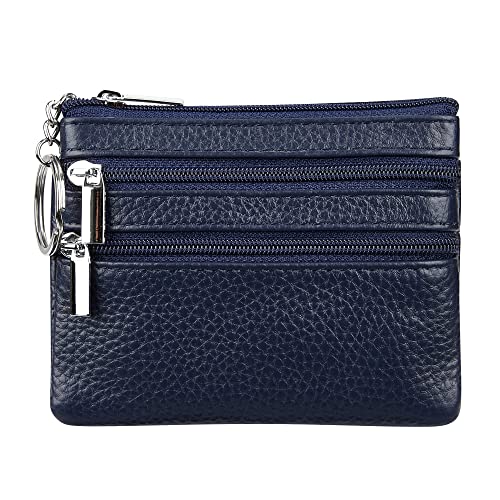 Women Genuine Leather Coin Purse Small Keychain Change Wallet - color: Navyblue
