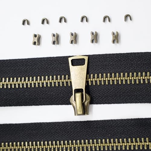 #8 Heavy Duty Metal Zipper by the Yard 3 Yards with 5 Sliders 10 Top Stops and 5 Bottom Stops for Tents Backpacks Outdoor Gear Cushion Covers DIY Pouches and Home Decor(Black/Copper Teeth) - color: Black/Copper Teeth
