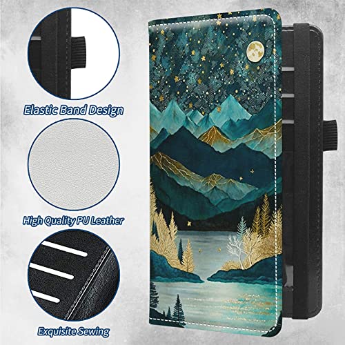 Checkbook Covers for Personal Checkbook Duplicate Checks RFID Blocking Checkbook Cover for Women Men with Elastic Strap Card Slots Pen Holder - Mountains - color: Mountains