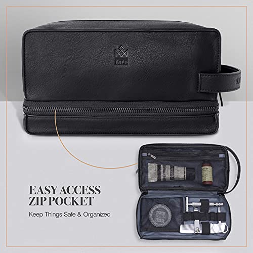 MAKE LIFE EXCLUSIVE Men's Leather Toiletry Bag, Travel Dopp Kit, Shave Kit