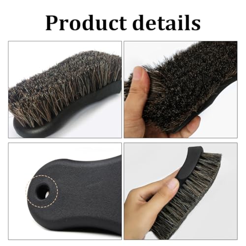 Leather Cleaning Brush for Car Interior, Long Bristle Horse Hair Vehicle Leather Cleaner Brush, Scratch-Free Automotive Interior Seat Cleaner, Universal for Vehicles (Black) - color: Black