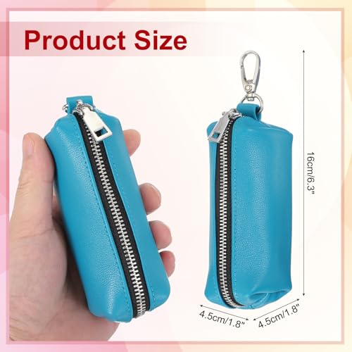 uxcell Leather Coin Purse, Leather Car Key Holder Bag Hand-held Change Purse Keychain Pouch Small Coin Pouch with Key Ring for Women and Men, Blue - color: Blue