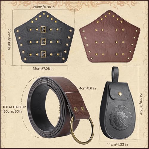 Berenlu Renaissance Accessories, Medieval Belt & Faux Leather Bracers - color: Black