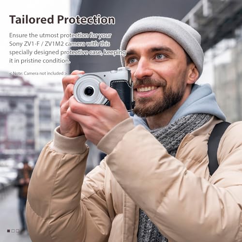 Andoer Digital Camera Protective Case PU Leather Camera Storage Bag with Removable Shoulder Strap Compatible with Sony ZV1-F/ ZV1M2, Brown