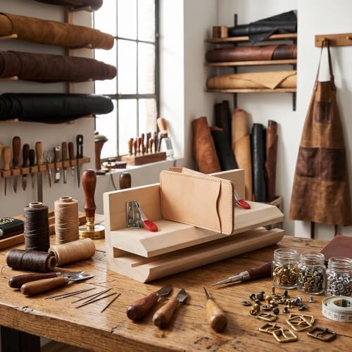Leather Stitch Leather Sewing Clamp, Wooden Leather Holder Hand Stitch Assistant for DIY Leathercraft Belts Bags, Wooden Table Clamp Stitching Tool