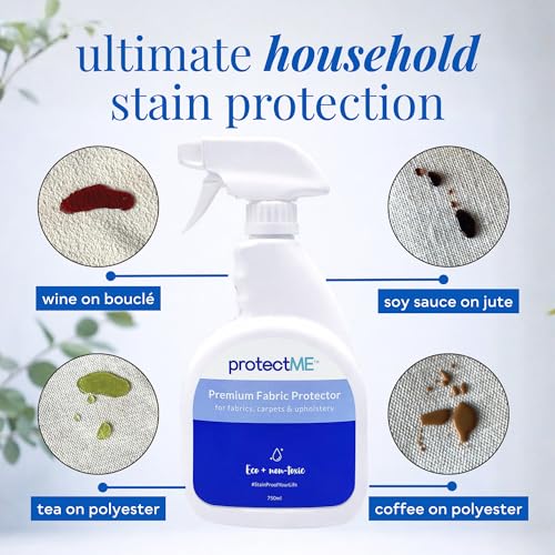 protectME Fabric Protector and Stain Resistant Spray - Upholstery Fabric Spray for Stain Guard for Carpet, Shoes, Couch, Sofa - Non Toxic Water Based Furniture Protector - 84.5 Fl. Oz. +Sprayer - style: 84.5 Fl. Oz + Sprayer