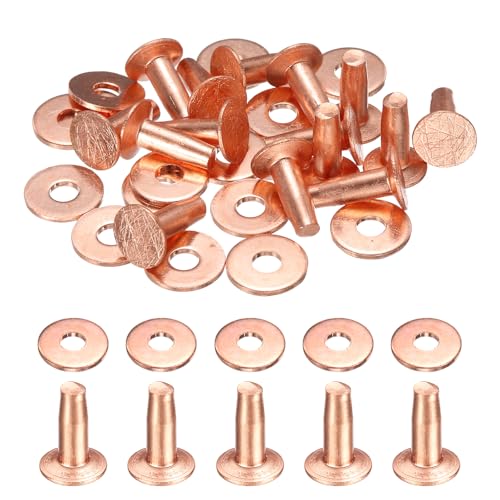 HARFINGTON 15Set Copper Rivets and Burrs Washers 9x4x11mm Dimpled Finish Solid Leather Rivet Fastener Studs Posts for Leather DIY Craft Belts Wallets Collars, Copper Tone - color: Copper Tone, size: 9x4x11mm
