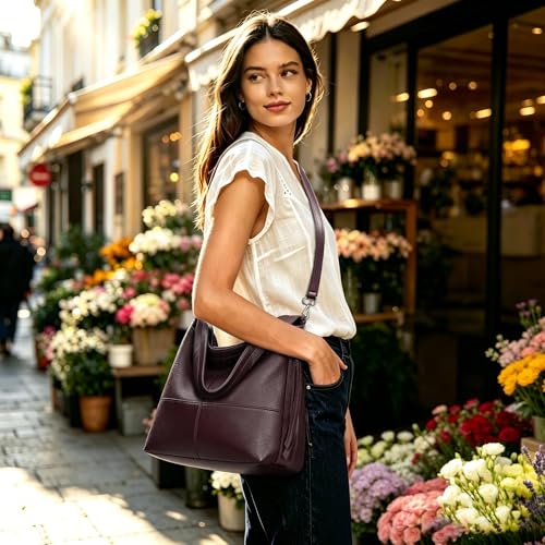 Genuine Leather Hobo Bags for Women Crossbody Purses Work Tote Bag Designer Shoulder Handbags with 2 Straps - color: Coffee