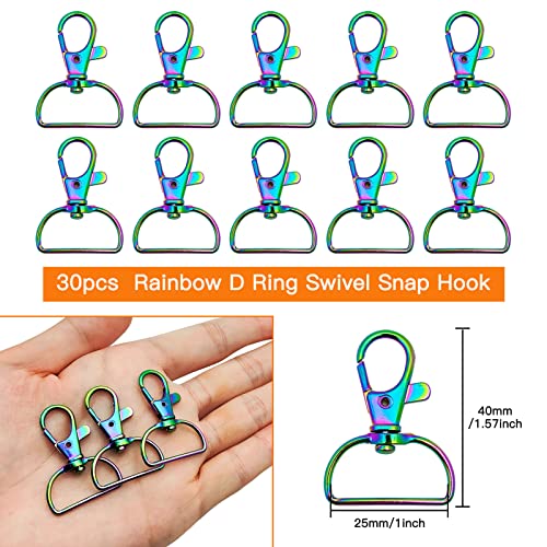 30pcs Swivel Snap Hook D Ring,Metal Swivel Clasps Lobster Lanyard Clasp Swivel Clasps Claw Lobster Clasp Key Chain Clip Hook for Keychain Lanyard,Purse,Jewelry,DIY Crafts Supplies(Rainbow,1 inch) - color: Rainbow