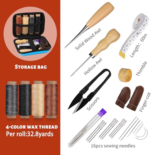 Leather Sewing Kit, Leather Working Tools and Supplies with Large-Eye Stitching Needles, Stitching Kit for Carpet Canvas DIY Sewing Repair