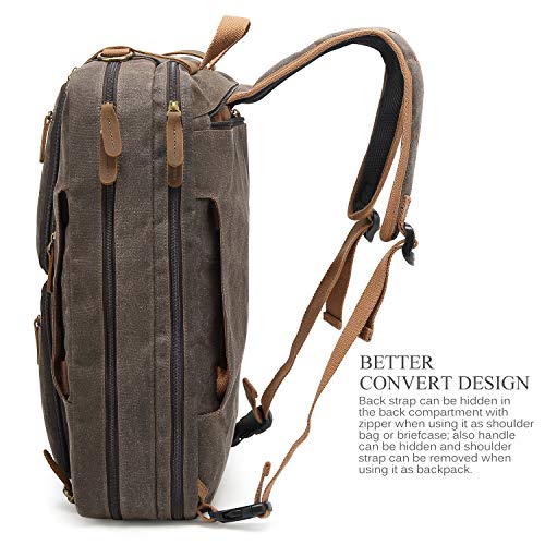 CoolBELL Laptop Messenger Bag Vintage Shoulder Bag Convertible Backpack Retro Briefcase Versatile Travel Bag Fits 17.3 Inch Laptop For Men Business (Waxed Canvas Brown) - color: Brown, size: 17.3 Inches