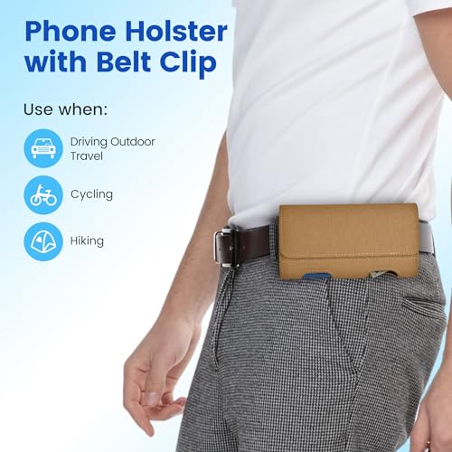 Mopaclle Nylon Phone Holster with Heavy Duty Metal Belt Clip and Card Holder, Compatible with iPhone 17/16/15/14/13/12 Pro and Samsung Galaxy S26/S25/S24/S23/S22/S21/S20 - Khaki - color: Nylon-khaki, size: M(6.0x3.2x0.6)