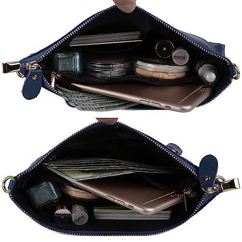 YALUXE Women's Genuine Leather Wristlet Handbags Purses Clutch Wallet Bag - color: Sapphire_