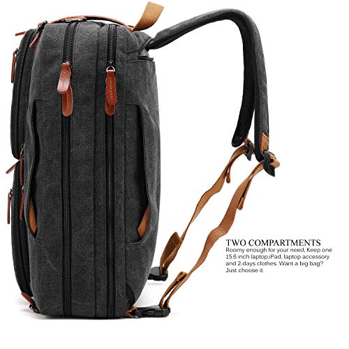 CoolBELL Convertible Backpack Messenger Shoulder bag Laptop Case Handbag Business Briefcase Multi-functional Travel Rucksack Fits 17.3 Inch Laptop For Men/Women (Canvas Black) - color: Canvas Black, size: 17.3 Inches