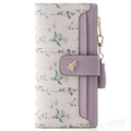 Womens Slim Bifold Wallet RFID Blocking PU Leather Floral(Purple) | Zipper Pocket, Card Holder, Tassel Accent, Long Ladies Style, RFID Blocking - color: Purple