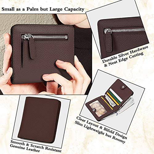 Small Leather Wallet for Women, Ladies Credit Card Holder RFID Blocking Women's Mini Bifold Pocket Purse - color: Coffee Rfid Blocking