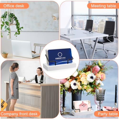 2 Pieces Wood Business Card Holder for Desk,White, Black | Wooden Holders with Metal Stand, Office Desktop Organizer, Card Reception Display, Vertical Easy Access Design - color: White, Black