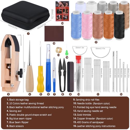 Leather Stitching Sewing Kit, Leather Sewing Tool Kit, Upholstery Repair Kit, Stitching Pony Clamp for Sewing Thread for Shoe, Sofa